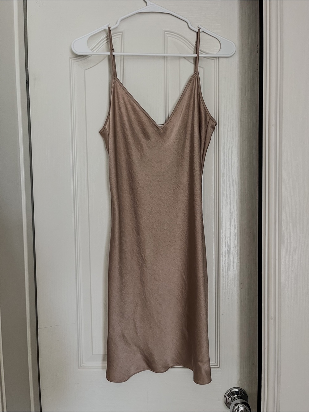 Wilfred Taupe V-Neck Mini Slip Dress with Spaghetti Straps